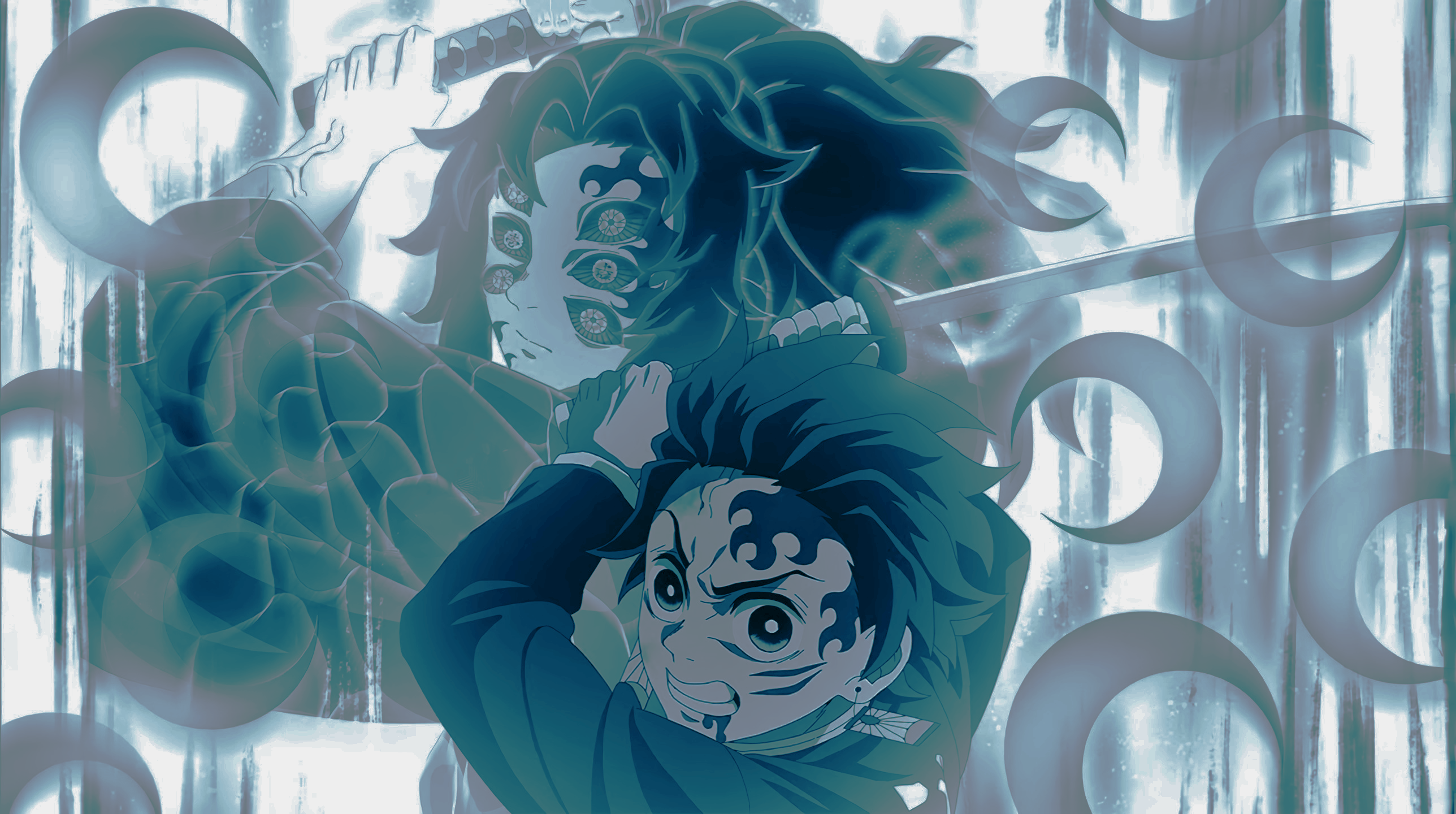 2576x1440 Kokushibo x Tanjiro (Moon Breathing) Wallpaper. (yt/ (Light Mode)