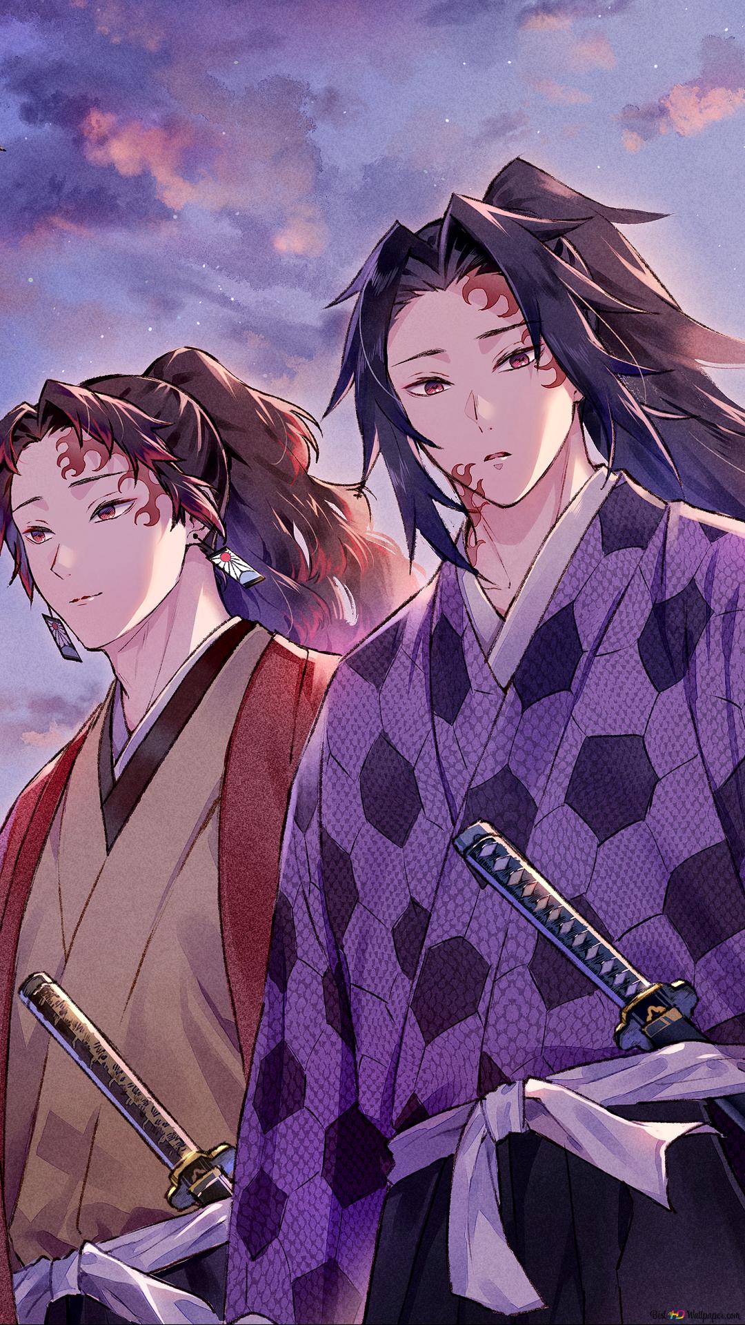 1080x1920 Yoriichi tsugikuni sun breathing and michikatsu tsugikuni moon 2K wallpaper download