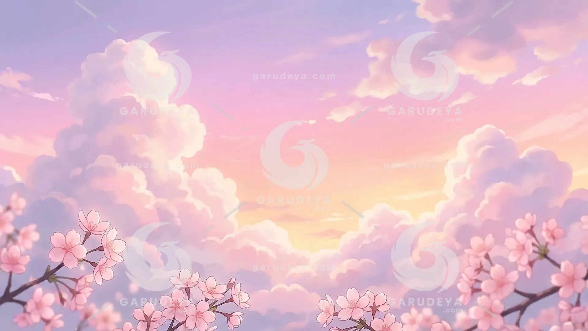 1920x1080 Anime Sky Sakura Sunset Dreamy Pastel Cloudscape