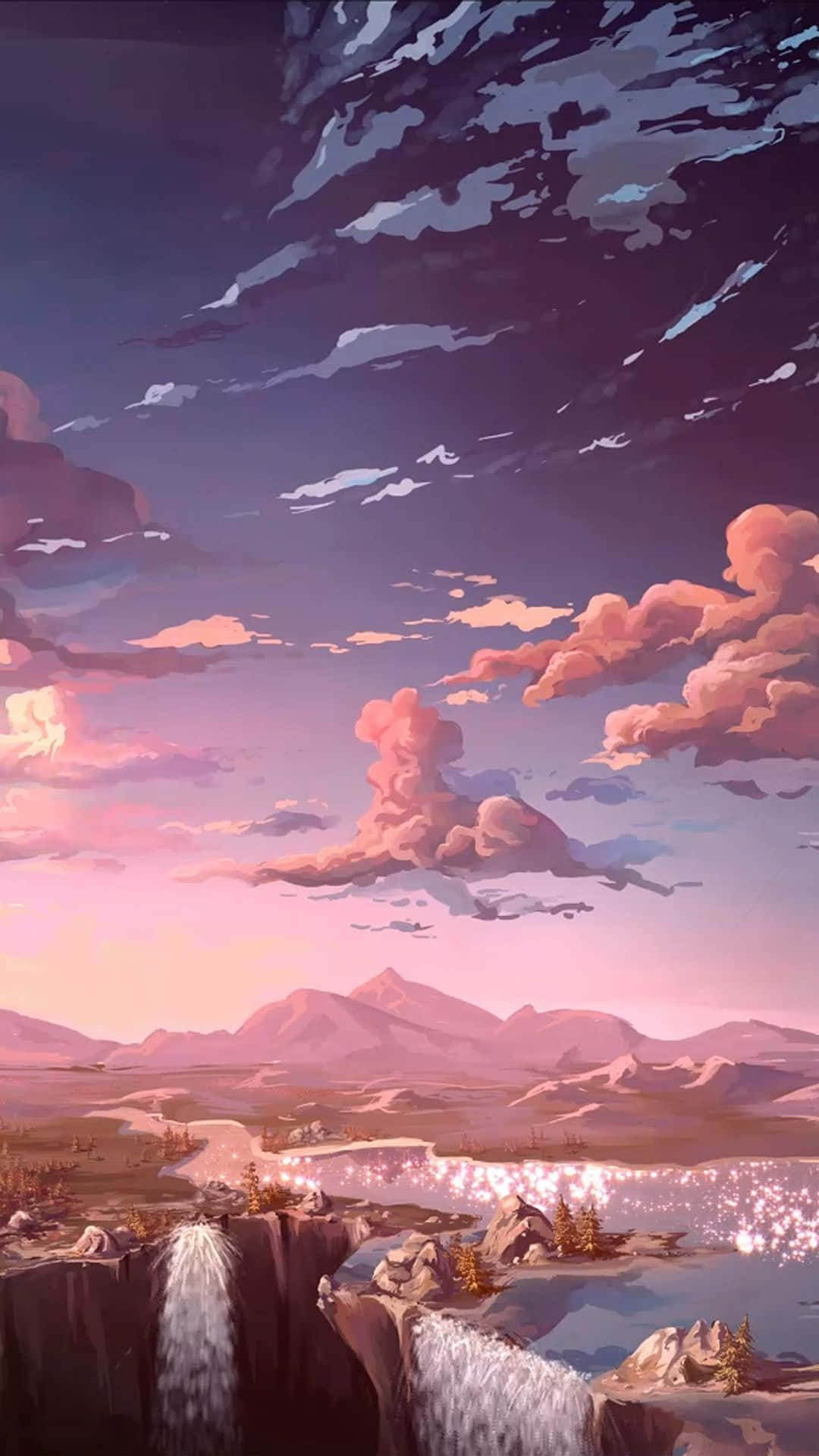 1080x1920 Download Waterfall Pastel Aesthetic Anime Theme Wallpaper
