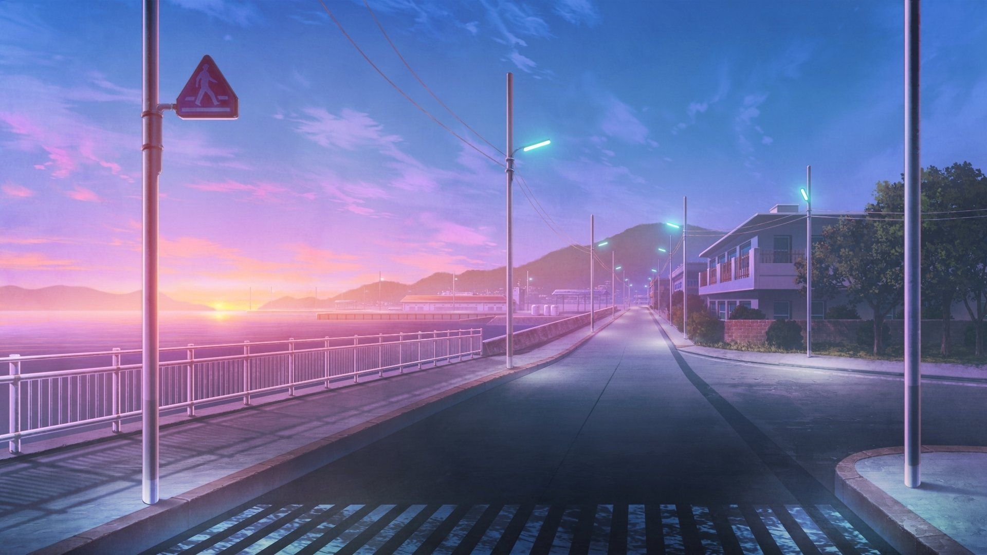 1920x1080 Serene Coastal Sunset Street HD Wallpaper