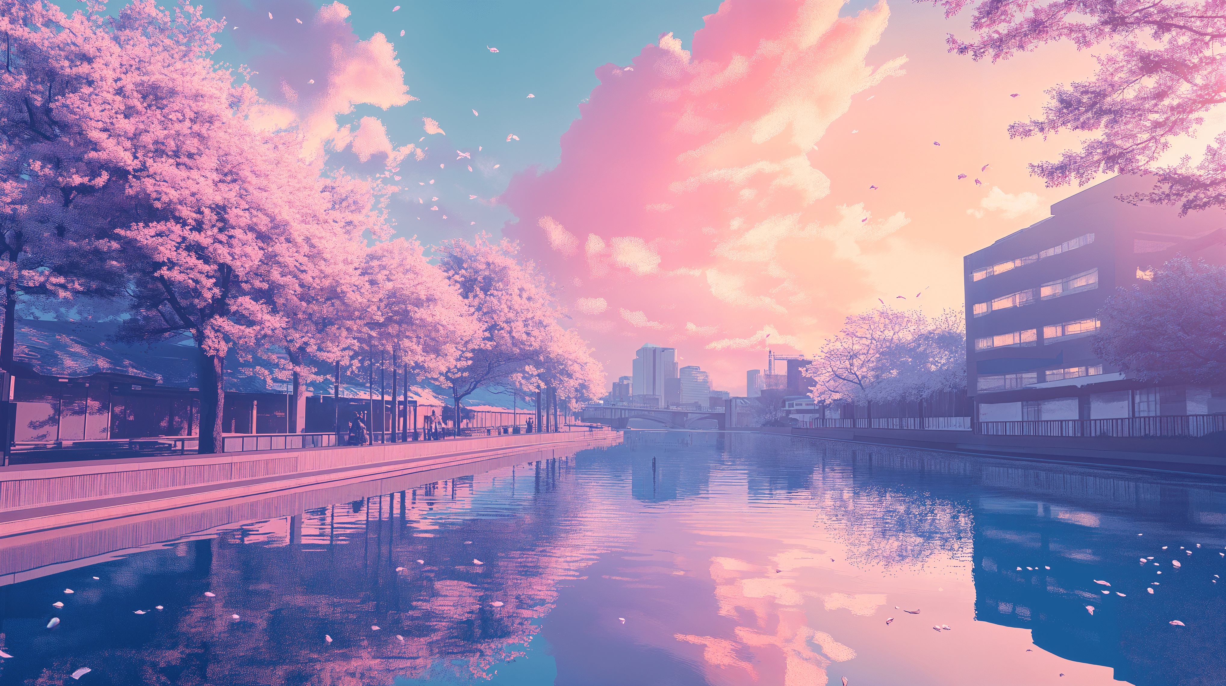 4072x2280 Pastel Dreams: Anime City Reflections in 4K Ultra HD Wallpaper