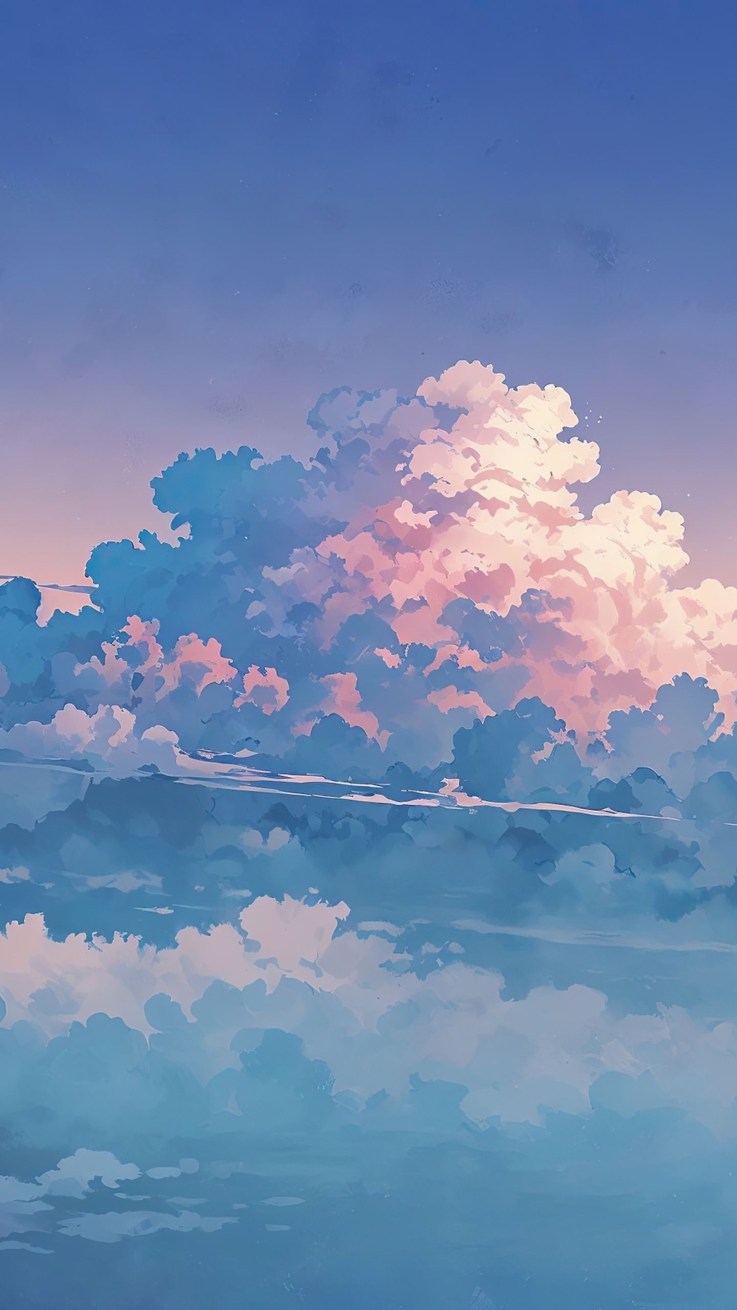 1440x2560 Anime sky Wallpaper 4K scenery, Fluffy clouds