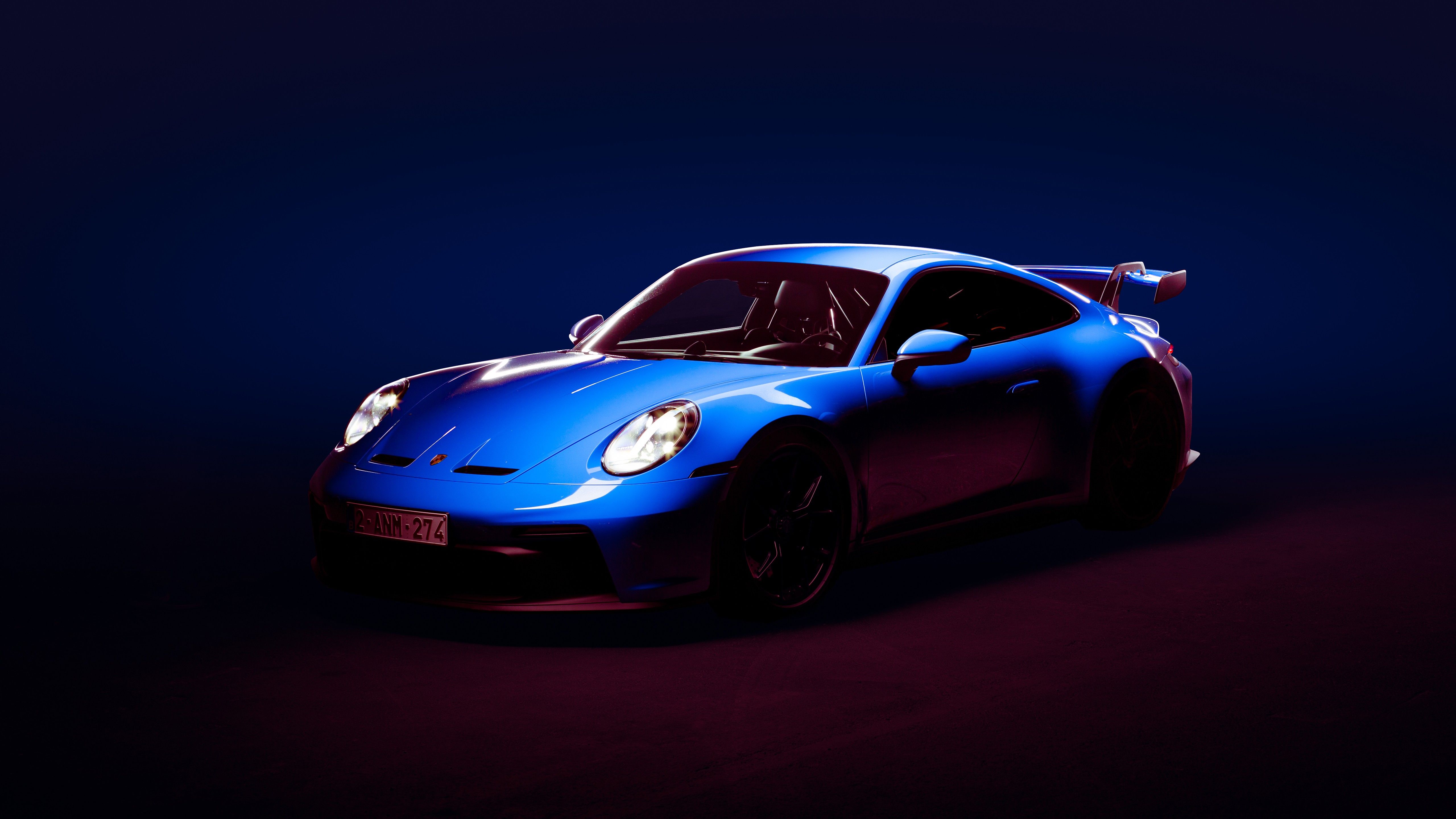 5120x2880 Blue Porsche 911 GT3 Car Dark Background 4K 5K HD Cars Wallpaper