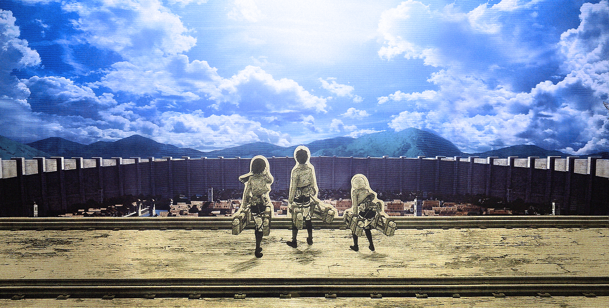 2133x1080 Attack on Titan HD Wallpaper: Armin, Eren & Mikasa United Under the Open Skyx1080