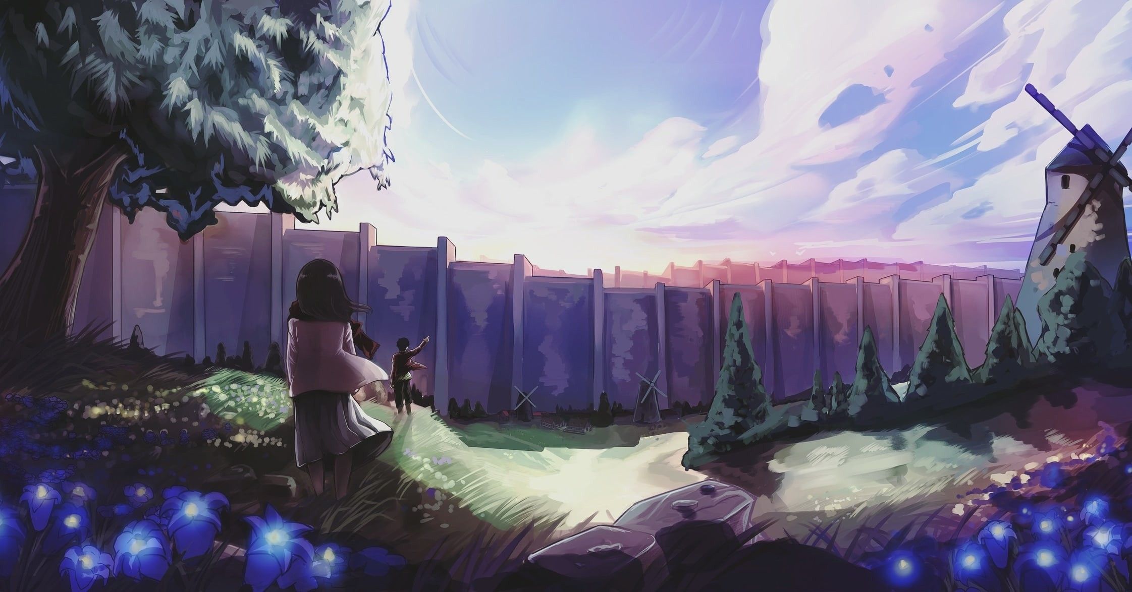 2243x1174 Attack On Titan Tree Wallpaper