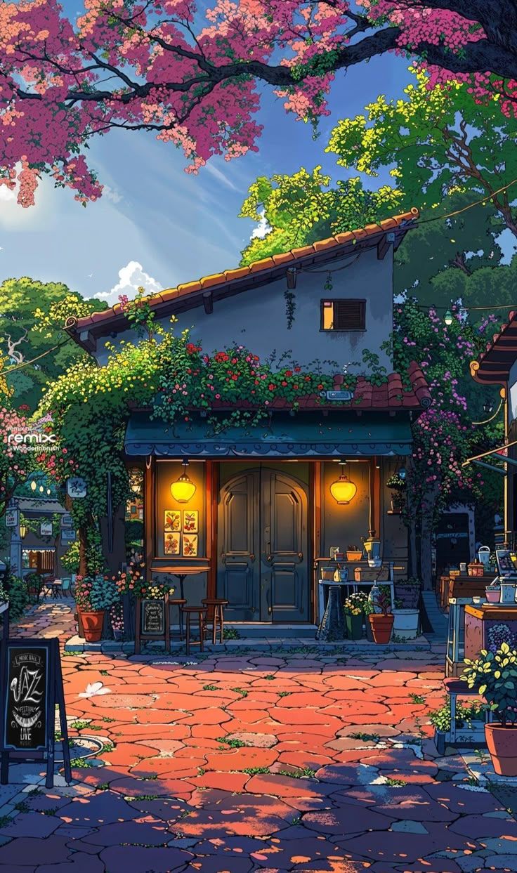 736x1243 Lofi scenery wallpaper. Cozy anime village street, Anime house wallpaper, Studio ghibli background