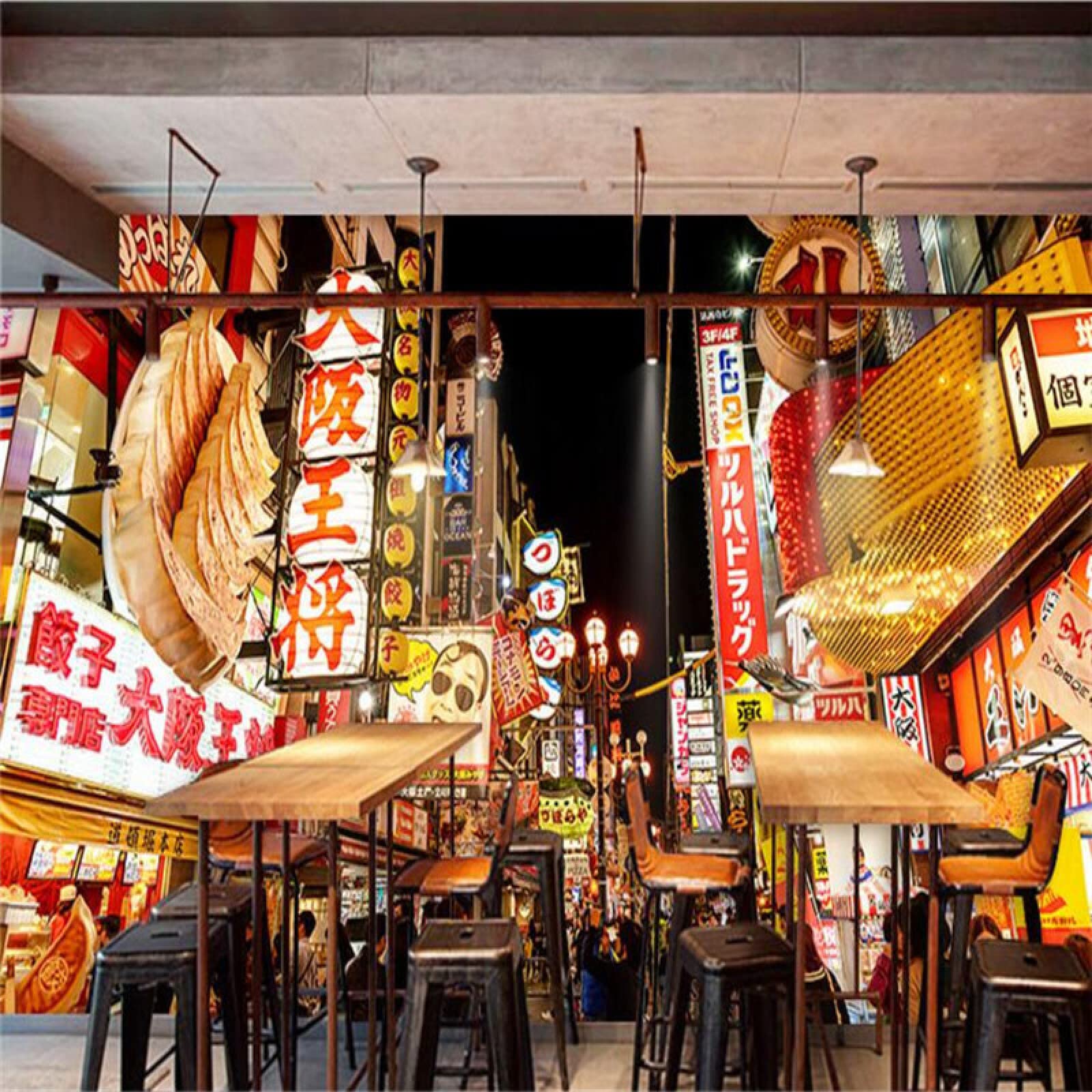1600x1600 Japanese Street View Background Wallpaper Mural Japanese Restaurant Bar Izakaya Sushi Restaurant Industrial Decor Wall Paper 3D 350cm(L)×245cm(H), Wallpaper