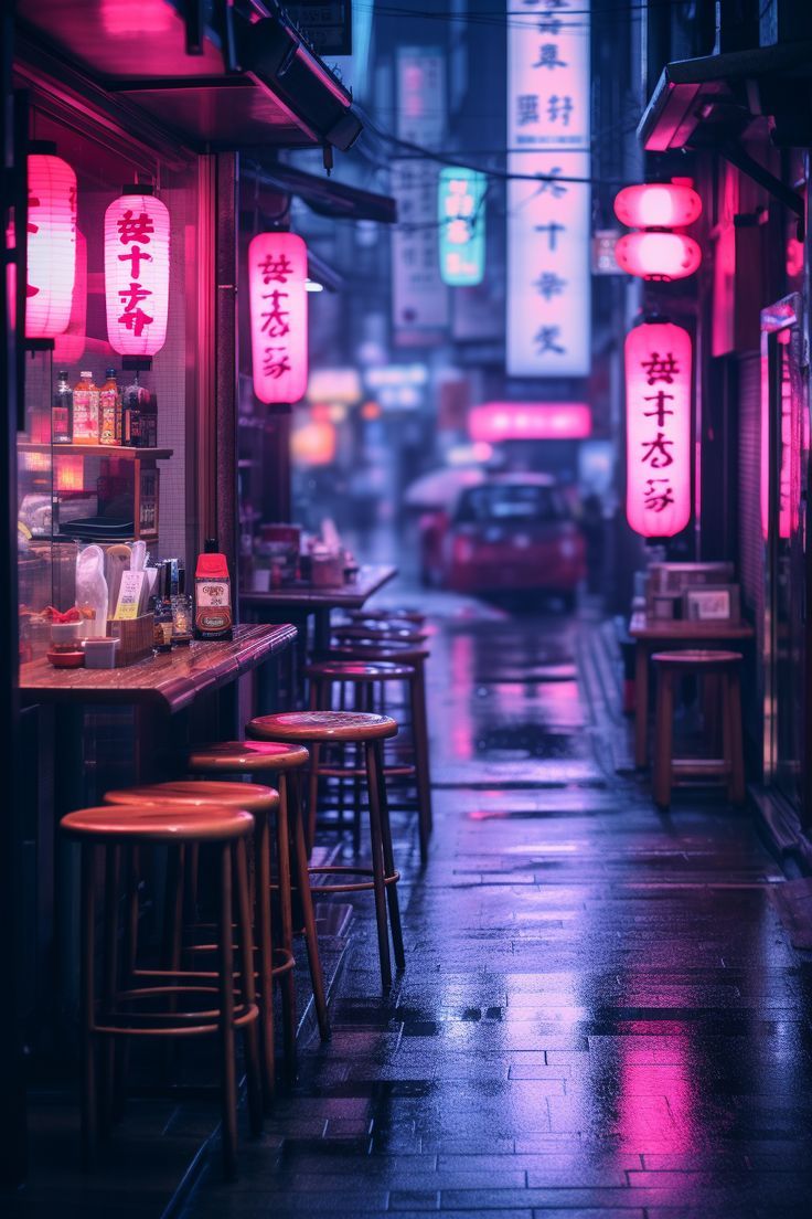 736x1104 Japanese Food Stalls with Neon Noir Aesthetics