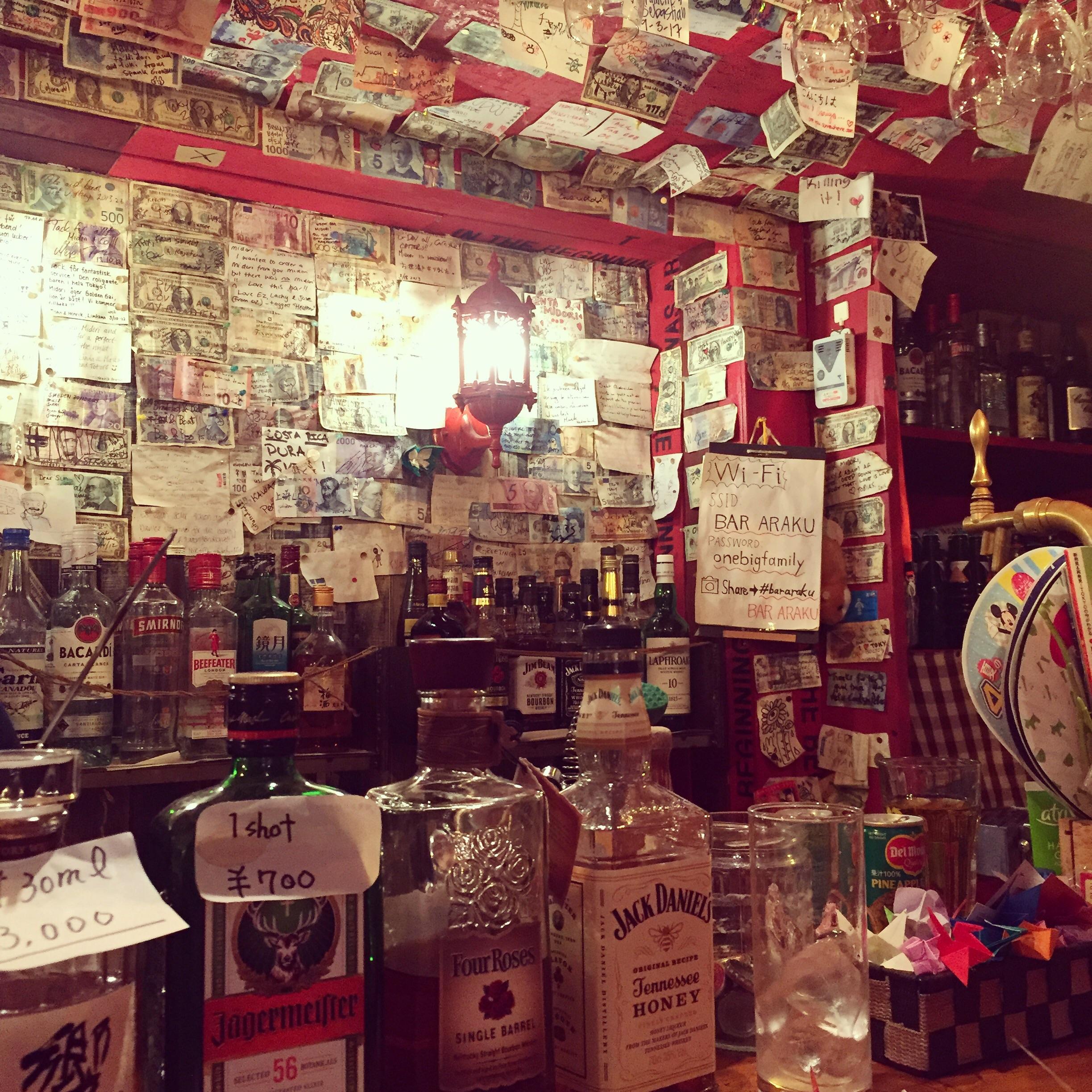2447x2447 Cosy bar in Japan (golden Gai) money signed and stuck to the walls, expensive wallpaper!