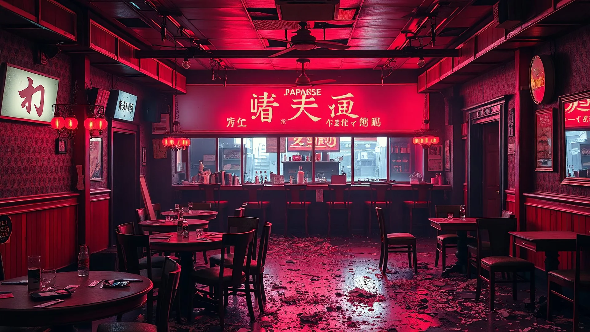 1920x1080 A japanese broken, destroyed pub, r