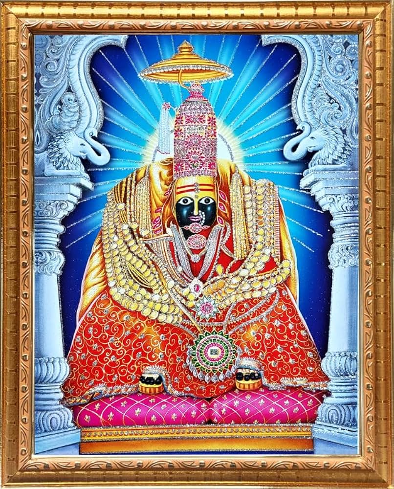806x1000 Art Shri Tulja Bhavani Maa Beautiful Sparkle Print Elegant Photo frame. Zari Shining Print. Golden Frame without glass. Frame for Living