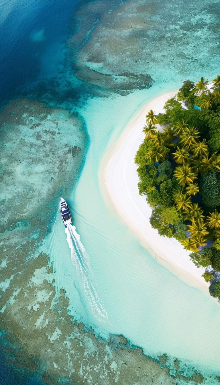 768x1344 Serene Tropical Island Aerial View with Crystal Clear Waters Mobile Wallpaper