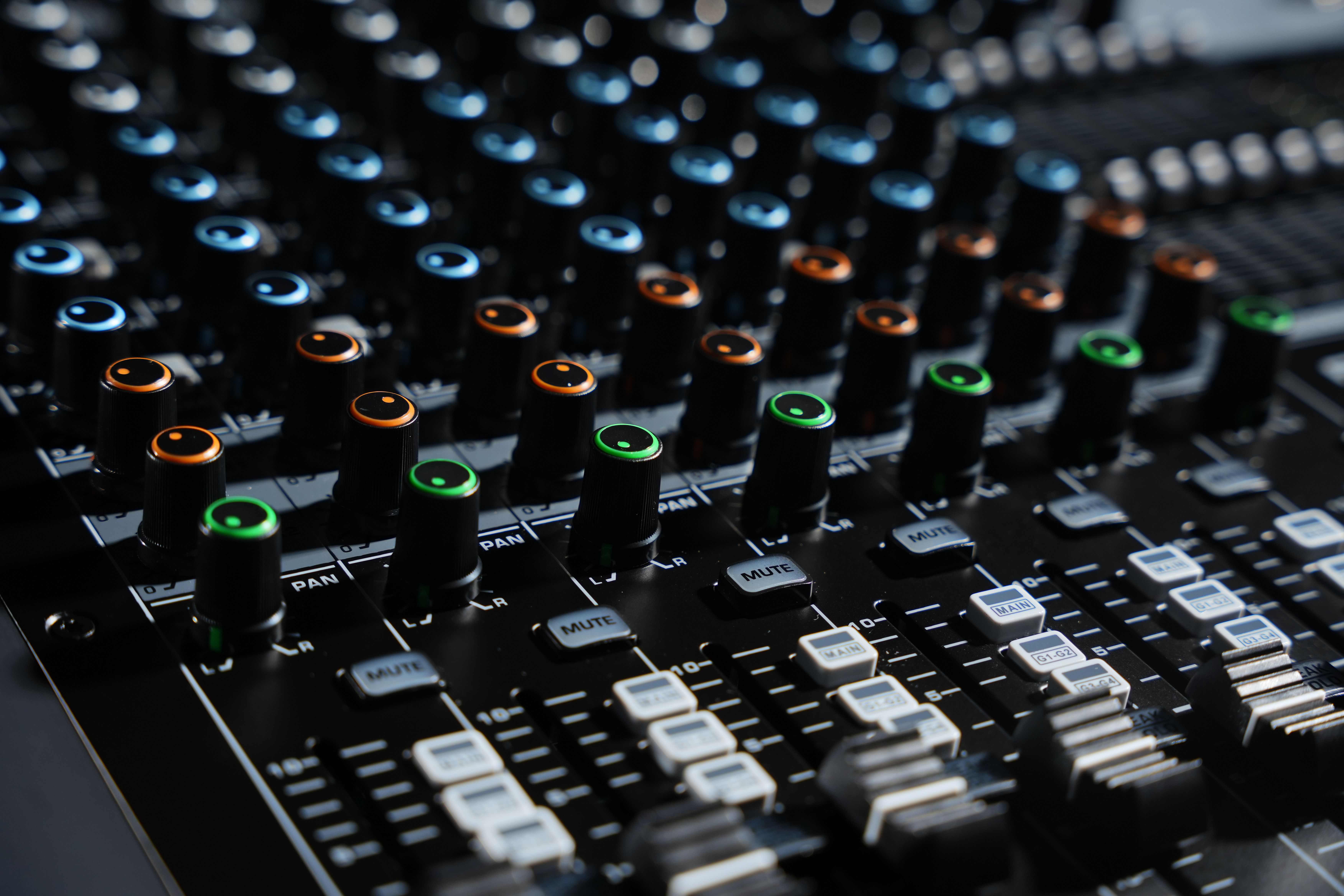 7008x4672 Close Up Of A Professional Audio Mixing Console · Free
