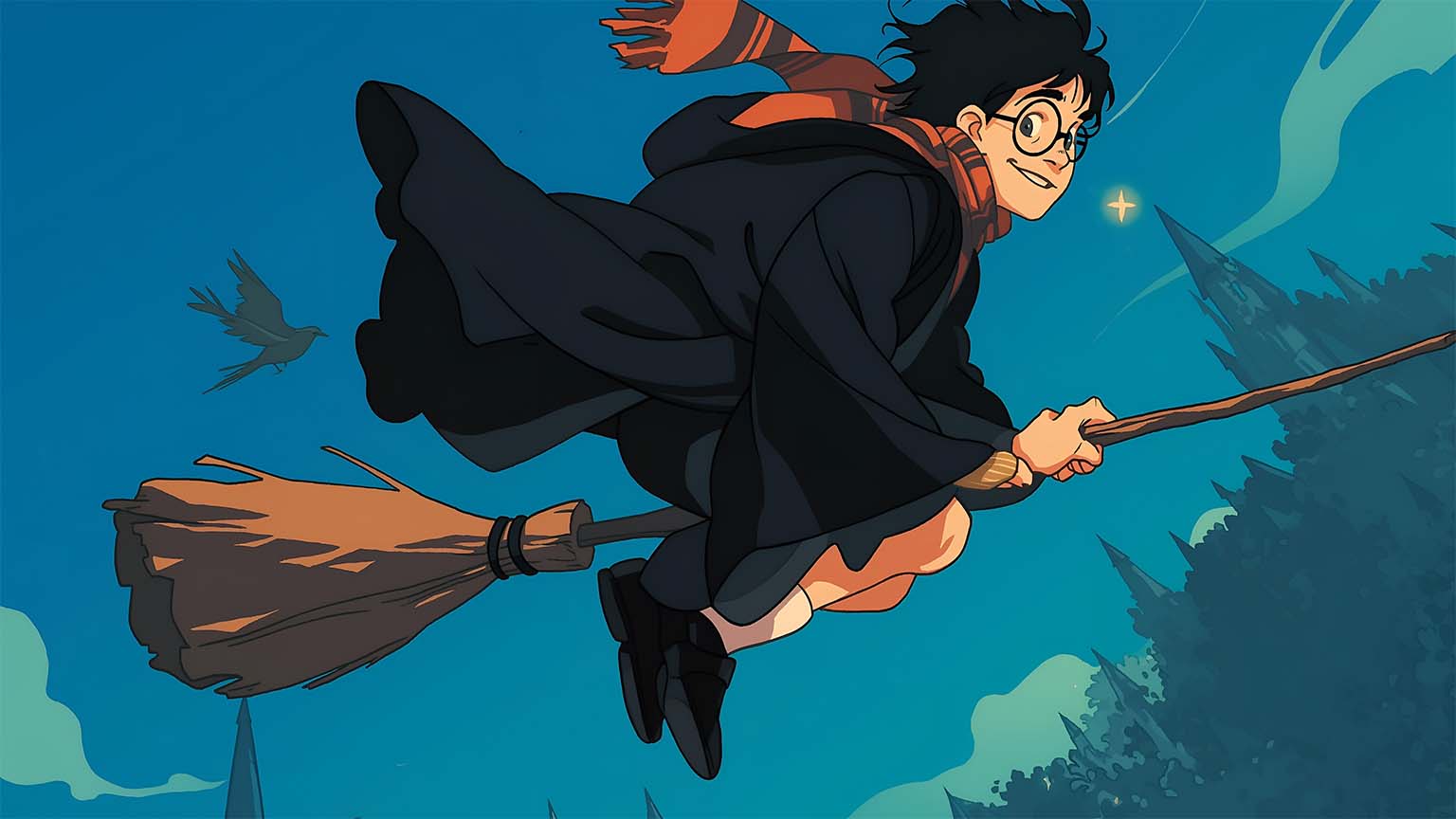 1536x864 Harry Potter Flying on Broomstick Desktop Wallpaper