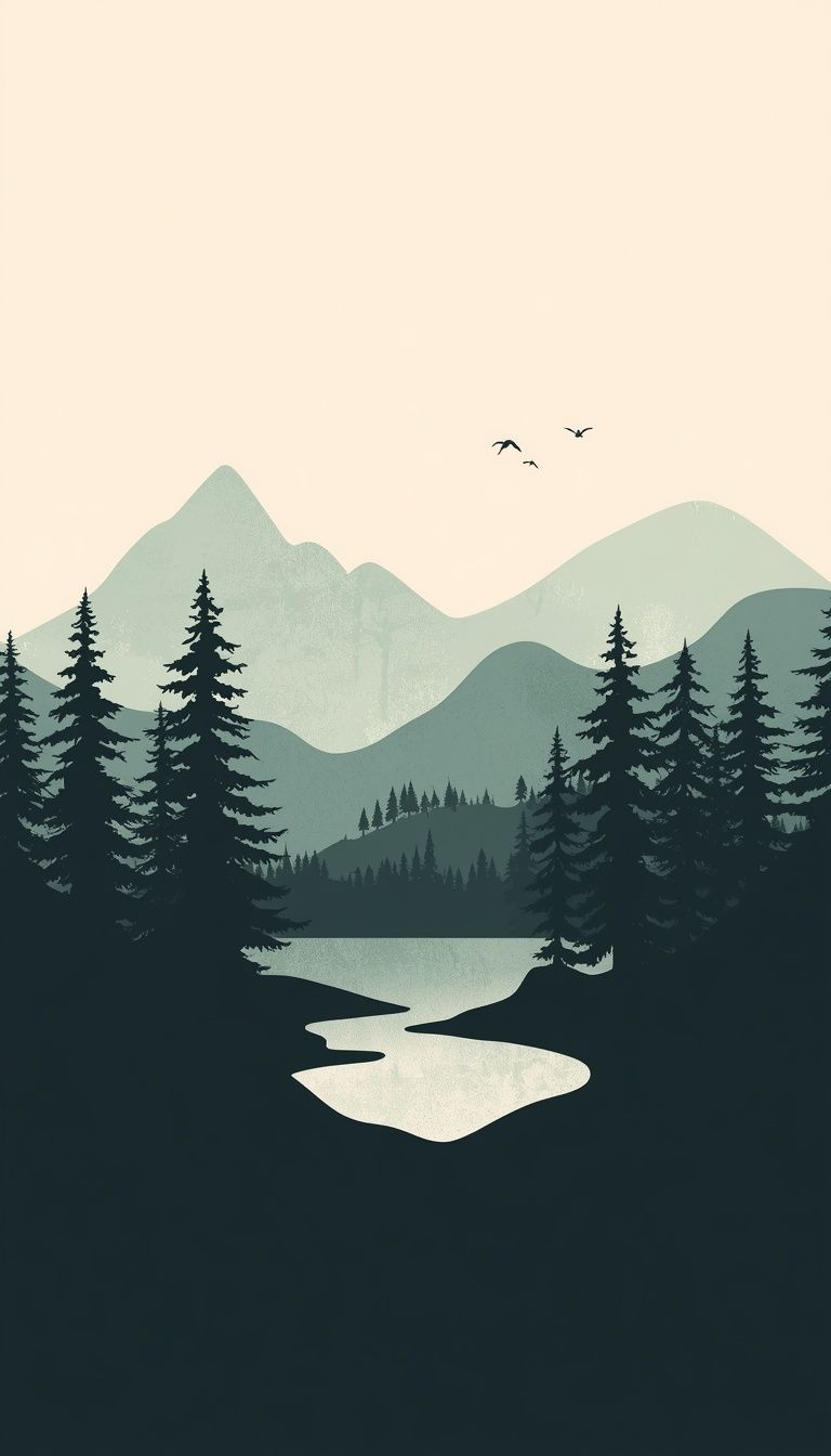 768x1344 minimalist nordic wilderness wallpaper pine