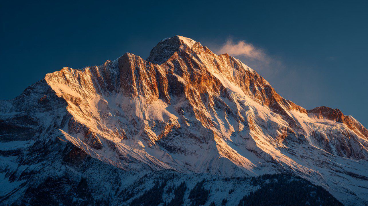1285x720 Majestic Snow Capped Mountain At Golden Hour