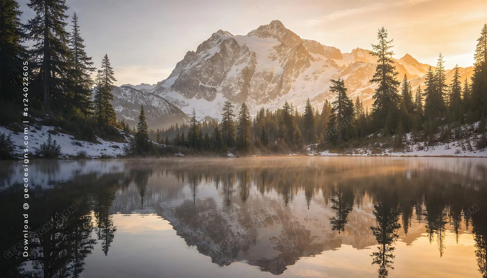 1666x950 Golden Sunrise Mountain Lake Nature Desktop Wallpaper with Snowy Peaks Reflection: Free & Premium Creative Assets