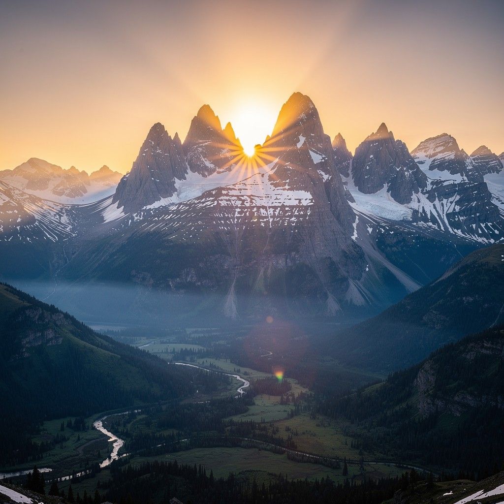 1024x1024 Download Mountain Sunrise View Image, Mountains, Golden
