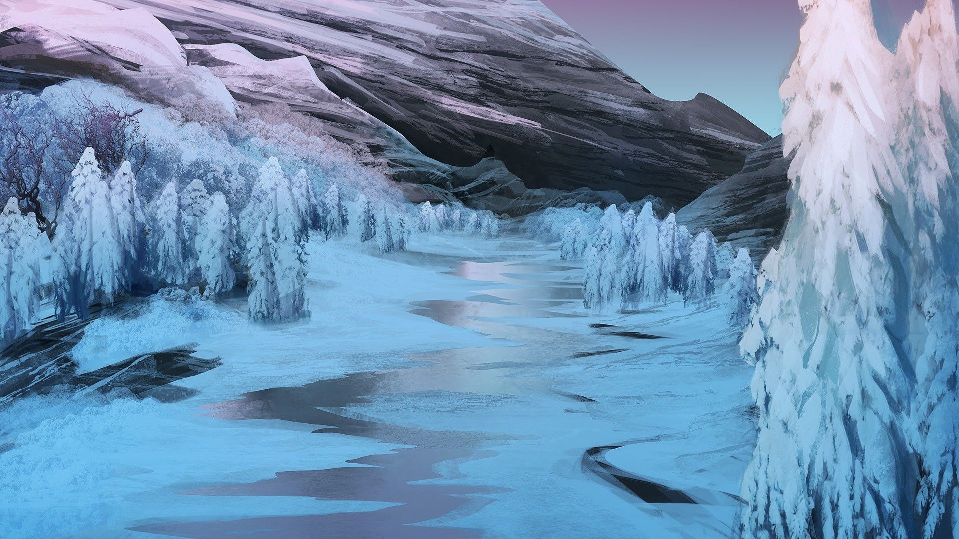 1920x1080 Winter Forest Pond And