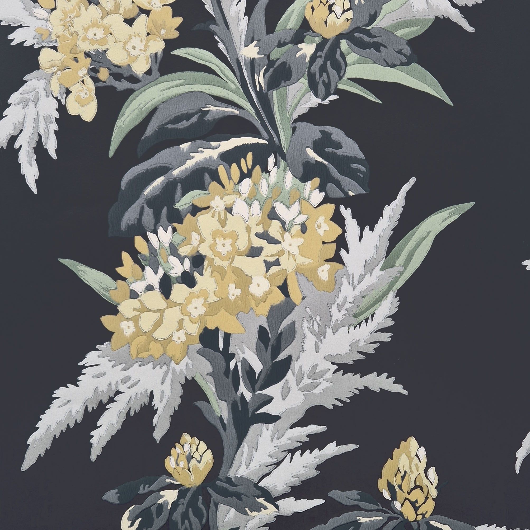 2007x2007 Black Floral Wallpaper. Aurora Jet Wallcoverings