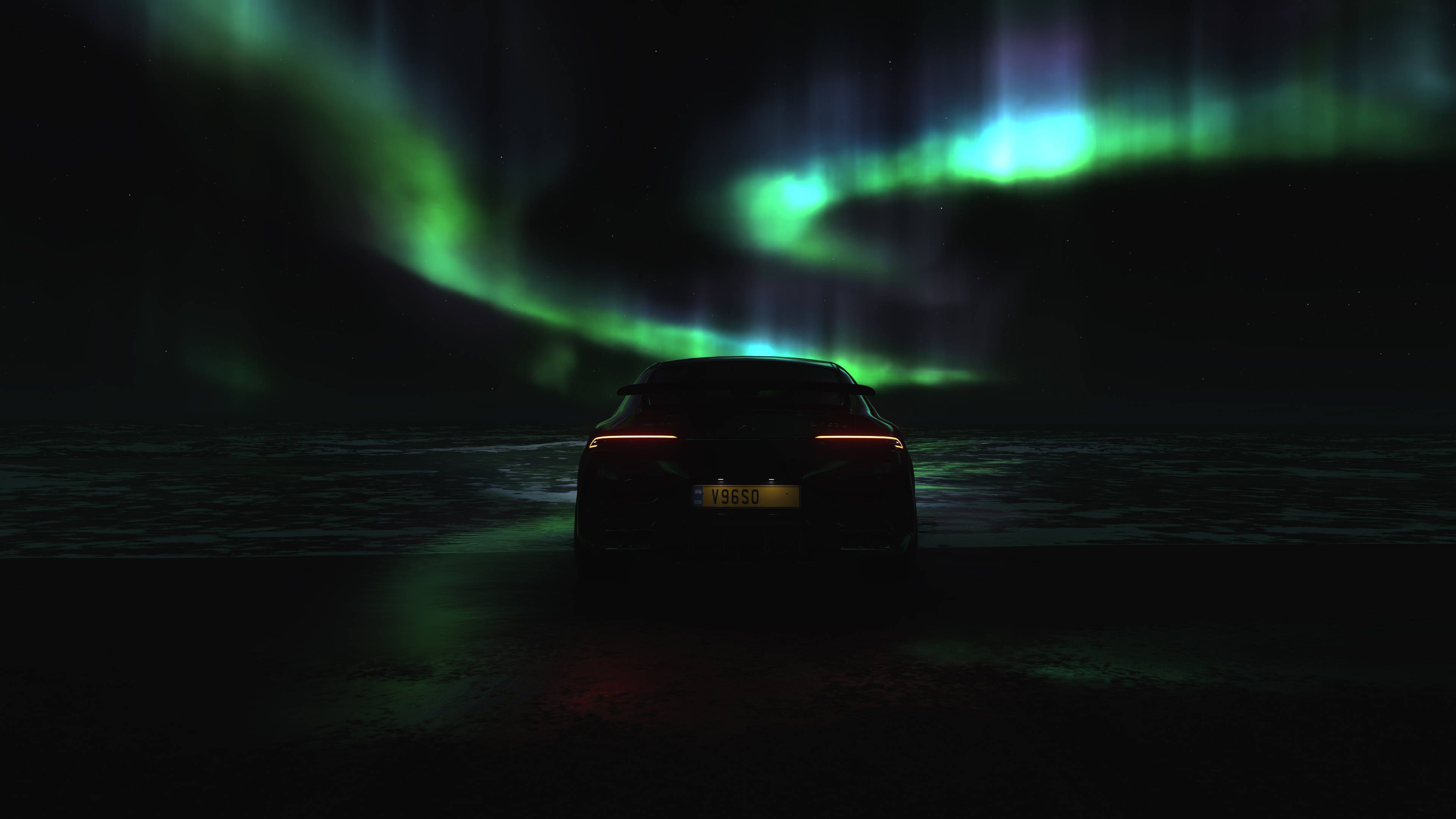 3840x2160 Download Forza Horizon 4 4K Mercedes Silhouette Aurora Borealis Wallpaper