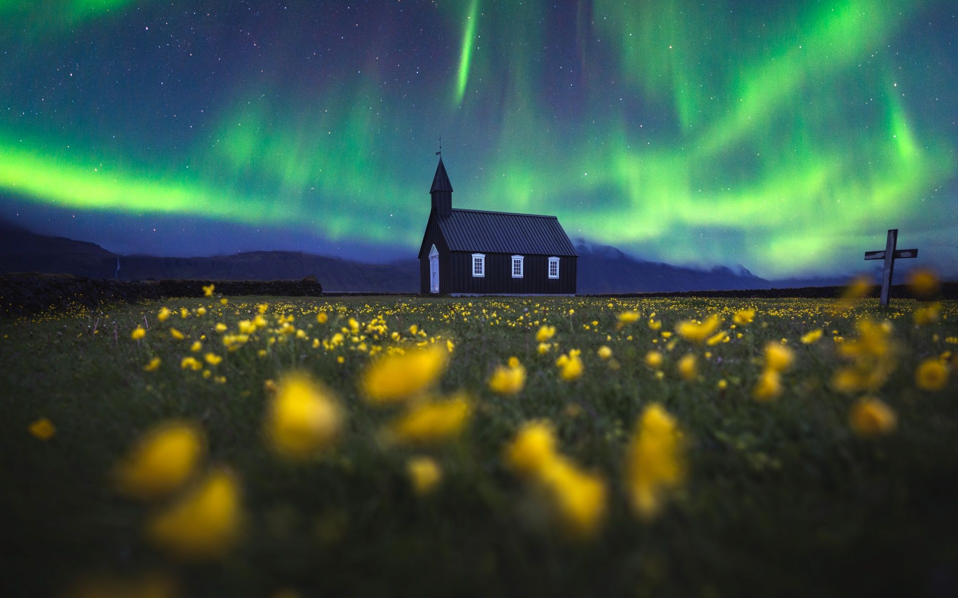 1920x1200 Aurora Borealis Wallpaper 4K, Church, Northern Lights, Iceland