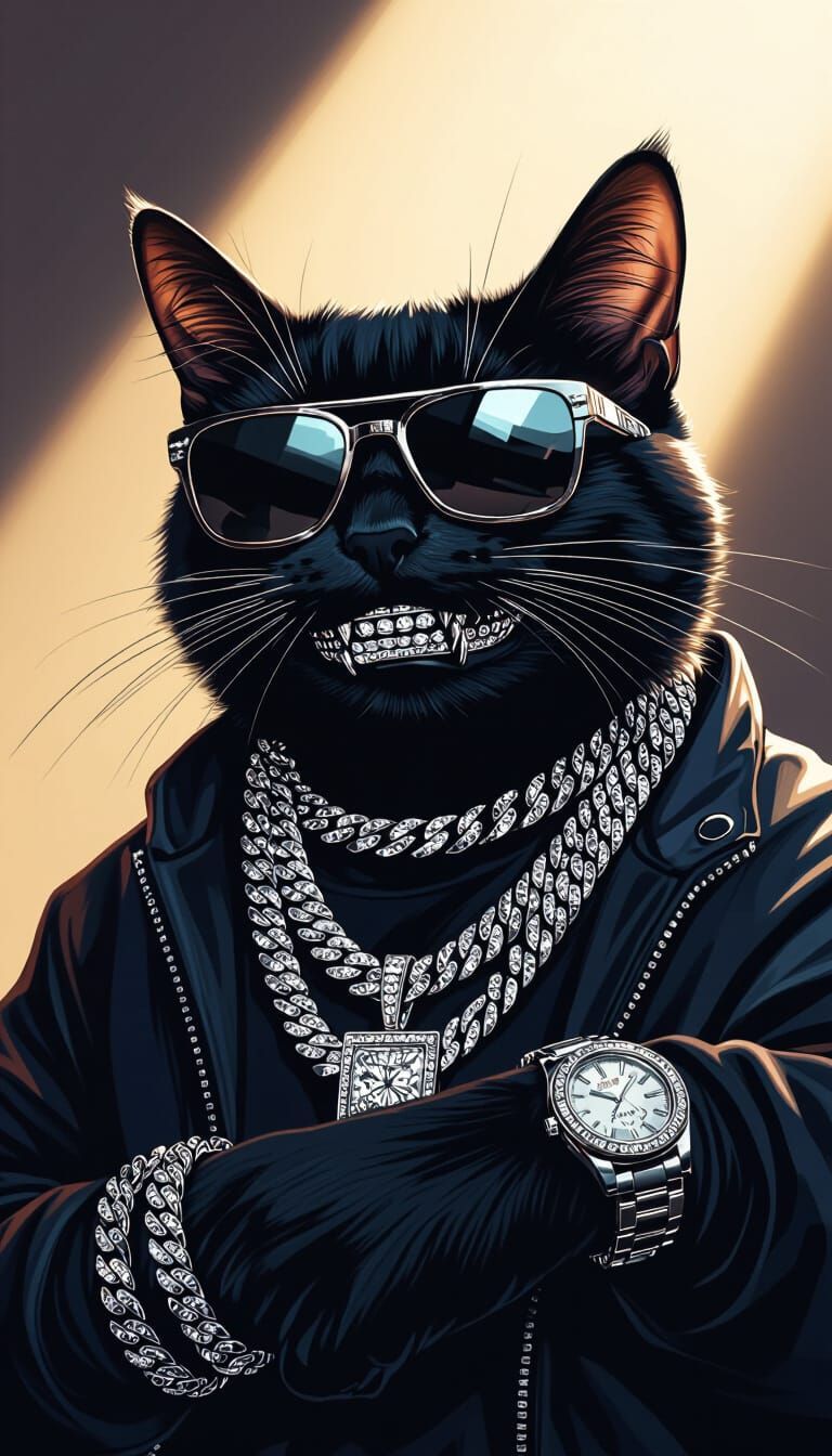 768x1344 Cat with Diamond Grill and Iced Out Jewelry