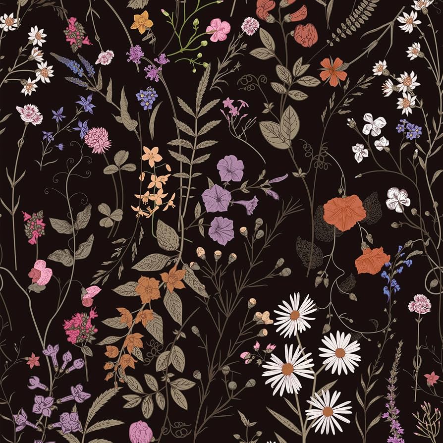 894x894 JiffDiff Floral Wallpaper Peel and Stick- Farm Wildwood Daisy Flower Stick on Wallpaper Dark Floral Self Adhesive Contact Paper (17.3 x Timeless)