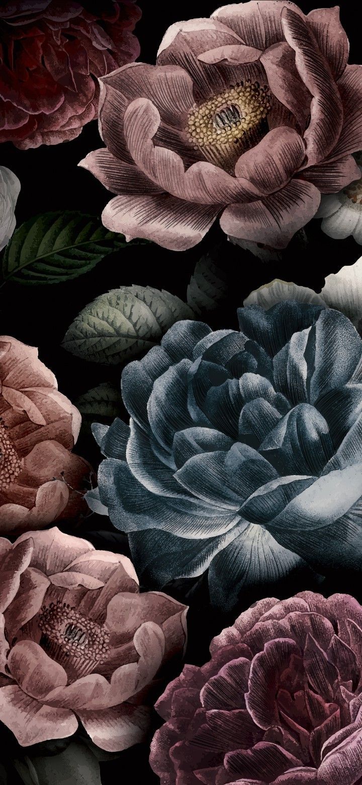 720x1560 Black Flowers Wallpaper for Stylish Home Decor. Dark floral aesthetic wallpaper, Dark floral ipad wallpaper, Dark floral phone wallpaper