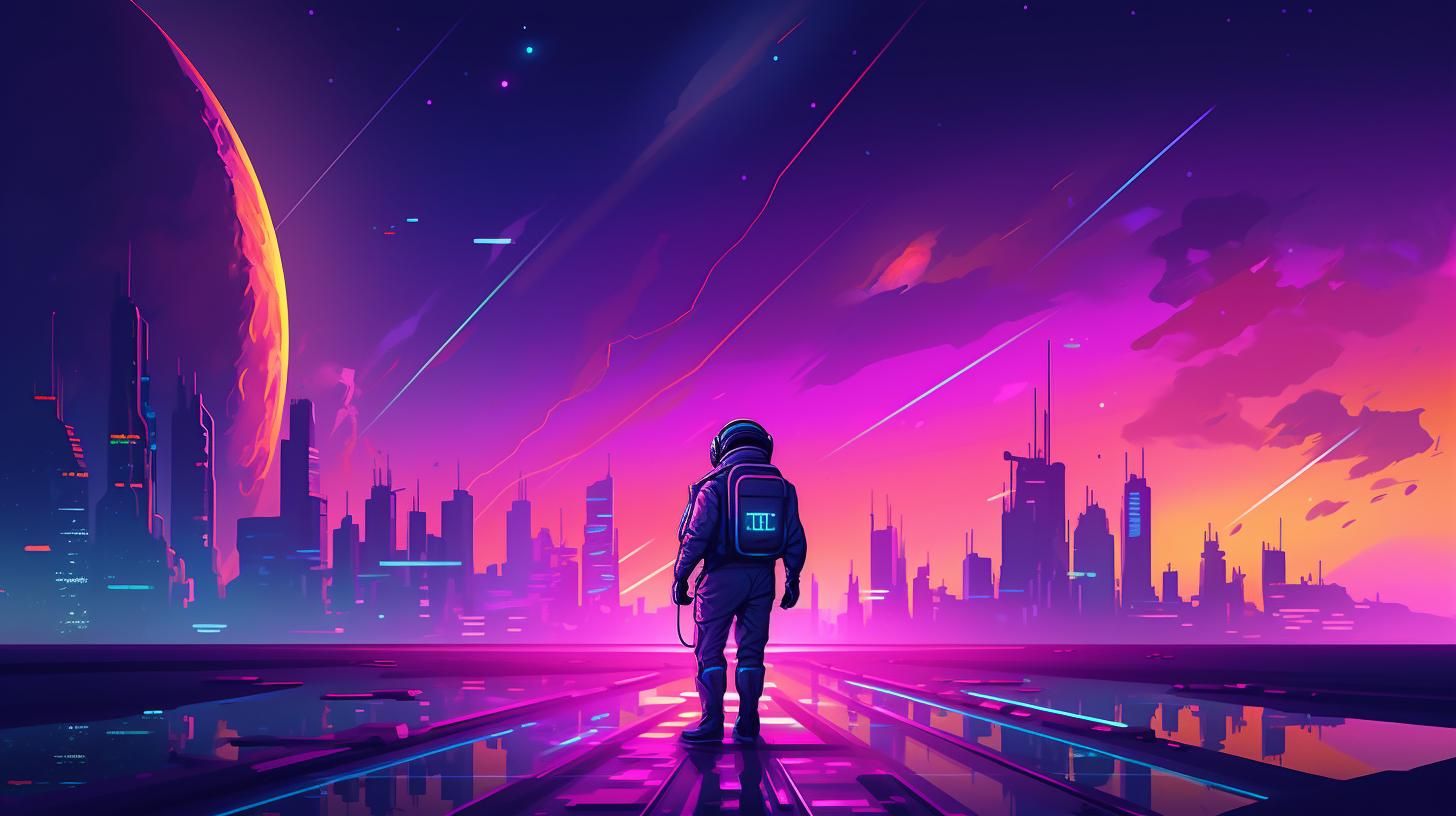 1456x816 Desktop Wallpaper. Desktop Background. Astronaut. Synthwave. Retro. Space. Digital Wallpaper. Computer Wallpaperp 1440p 4k