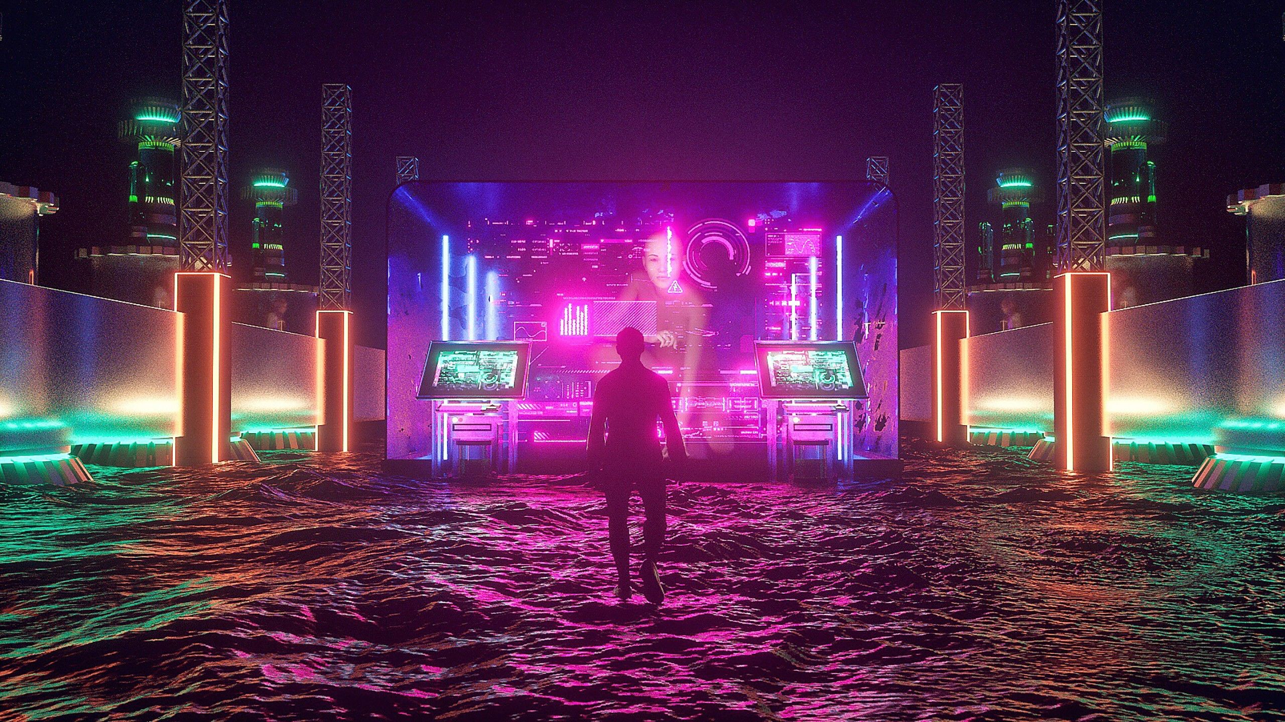 2560x1440 Neon Sci Fi Wallpaper