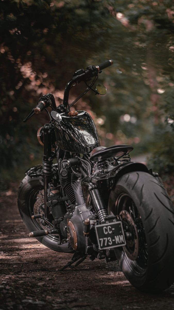 675x1200 Black Conceptual Motorcycle. Black custom motorcycle in nature, Custom black motorcycle parked outdoors, Black motorcycle parked on gravel