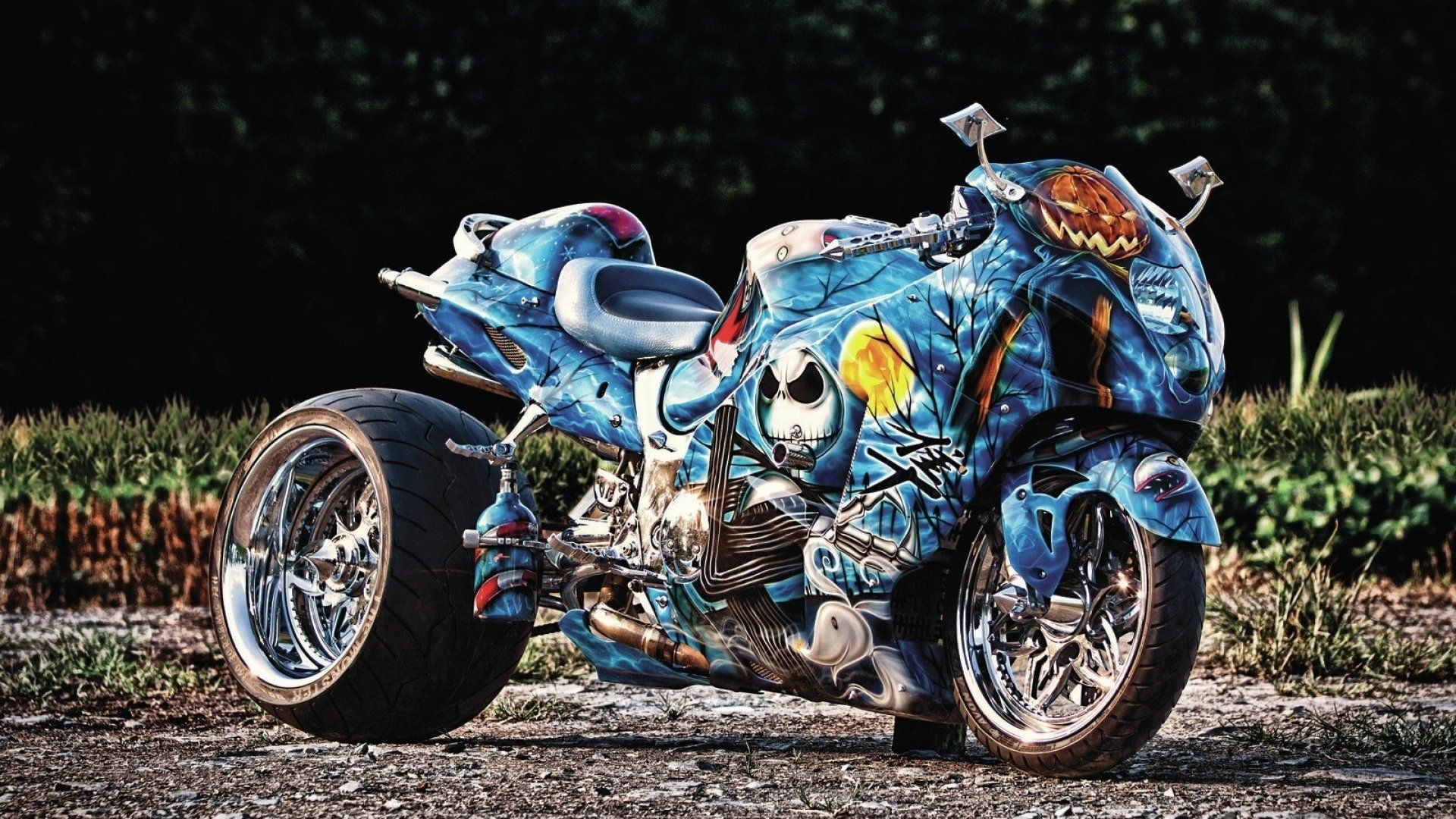 1920x1080 HD Wallpaper: Sleek Custom Motorcycle Beast on the Roadx1080