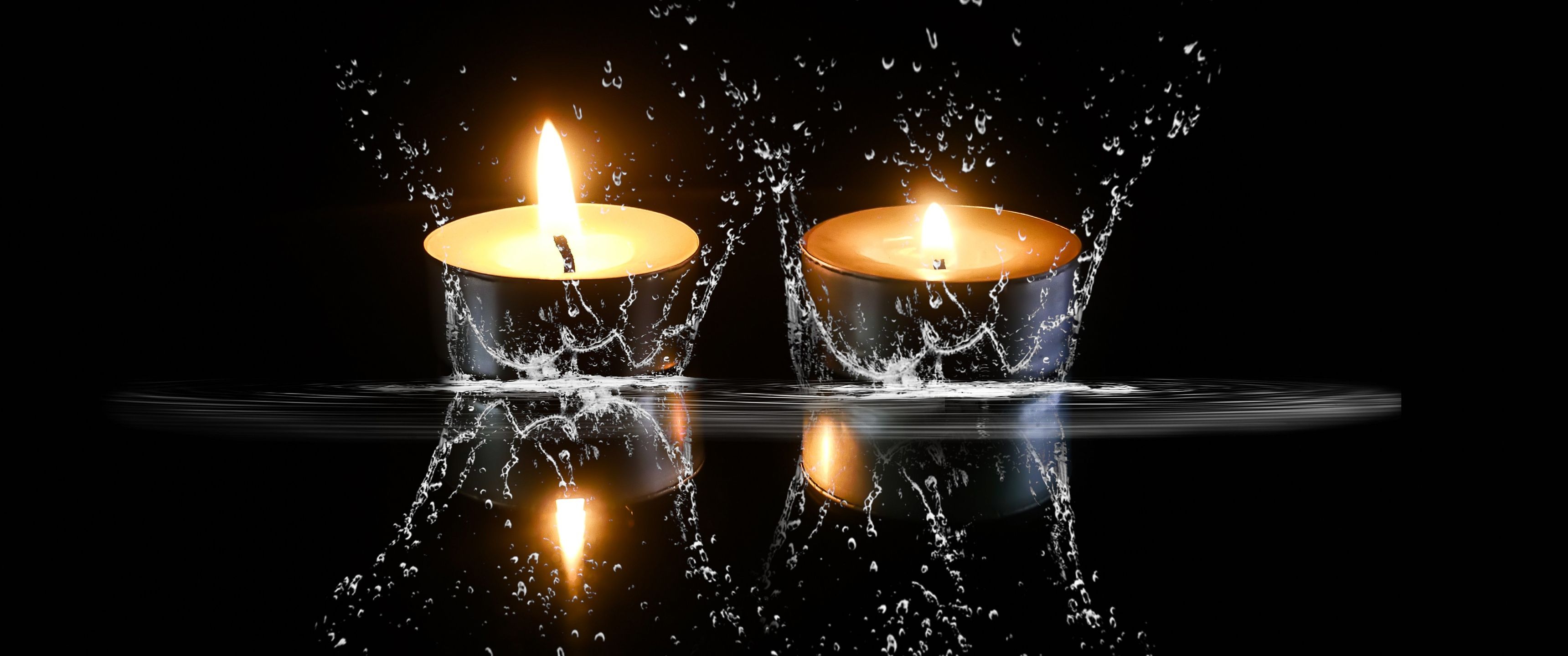 3440x1440 Download Candle, Fire, Water, Photohop Wallpaper in 3440x1440 Resolution