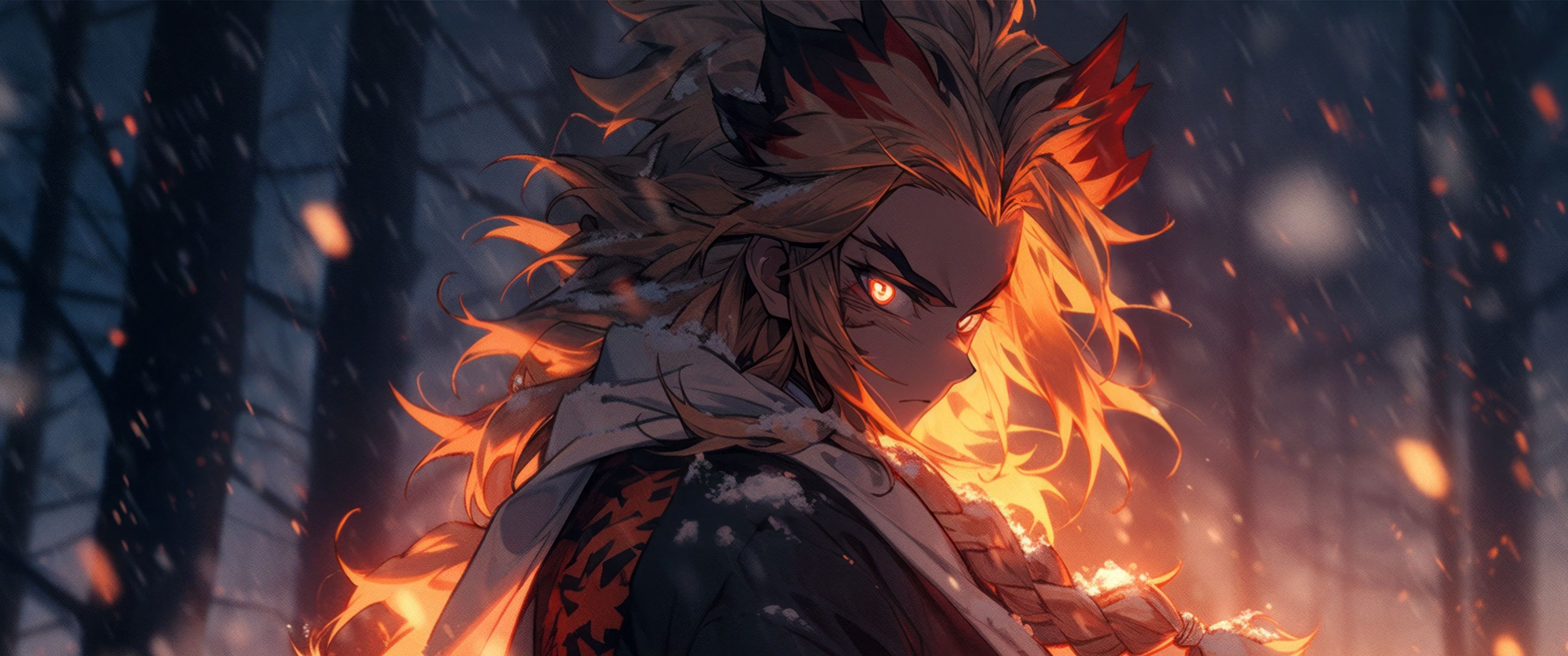 3440x1440 Kyojuro Rengoku (Kimetsu no Yaiba) 5K Wallpaper