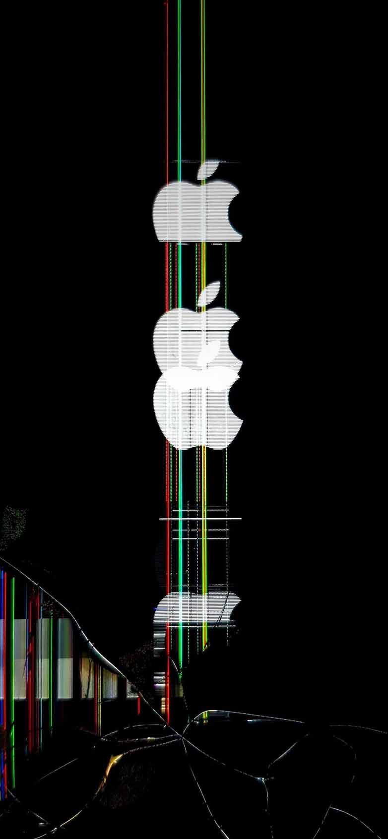 782x1692 Glitch Apple Logo RGB Scanlines Broken Screen Wallpaper HD