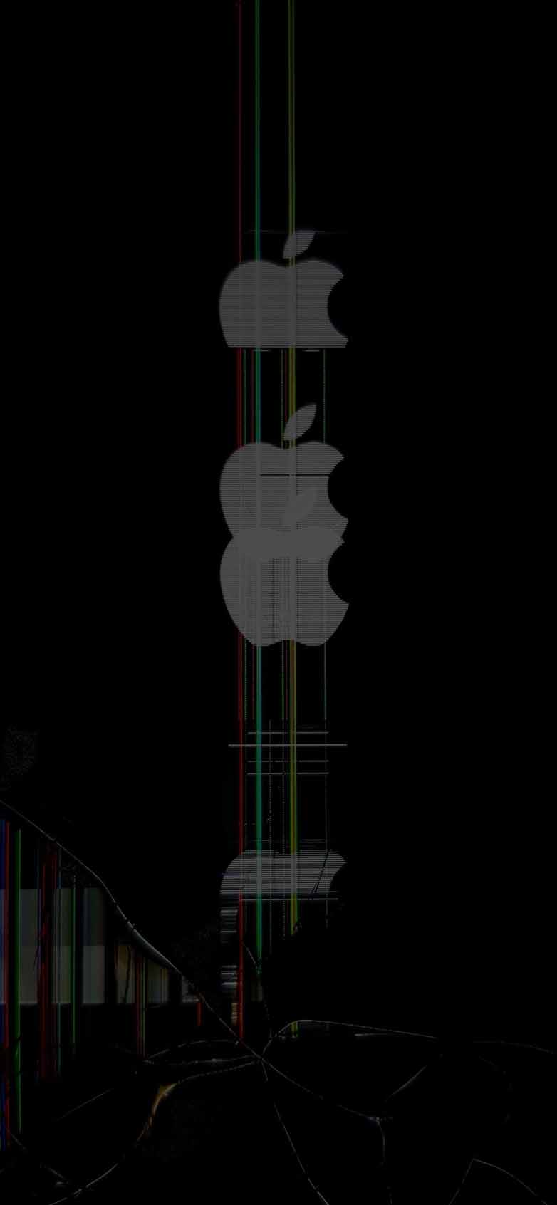 782x1692 Glitch Apple Logo RGB Scanlines Broken Screen Wallpaper HD