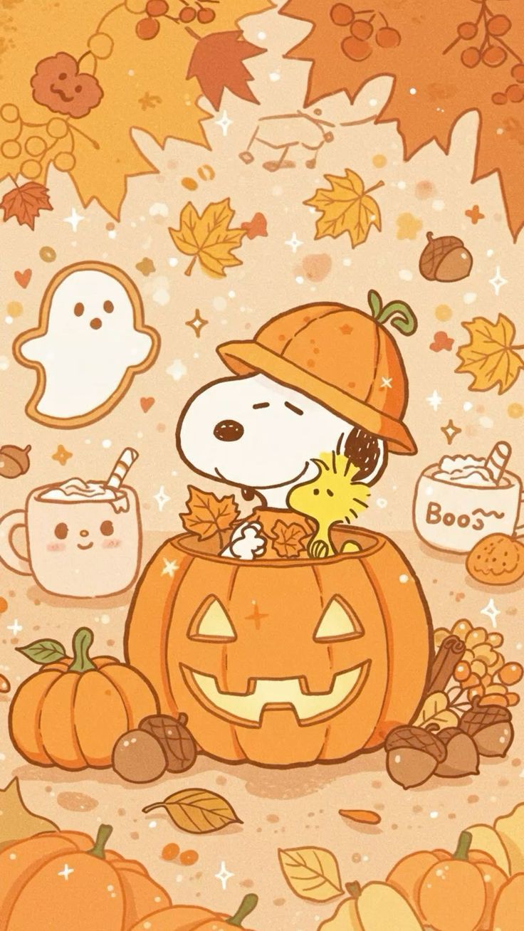 736x1308 Snoopy Autumn Fall Pumpkin Wallpaper