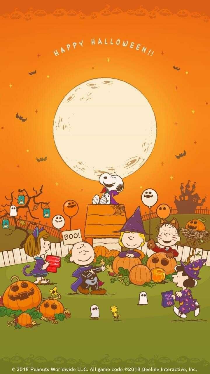 720x1280 The Peanuts Gang Celebrates Halloween with Pumpkins. Wallpaper halloween iphone, Peanuts wallpaper, Great pumpkin