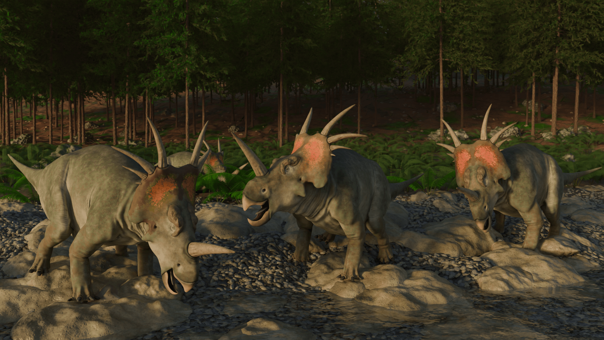 1920x1080 Styracosaurus. I am Looking for advice for improvements on this 3D artwork I made. I've included an environment render and would like advice on that too. Any constructive comments will be appreciated