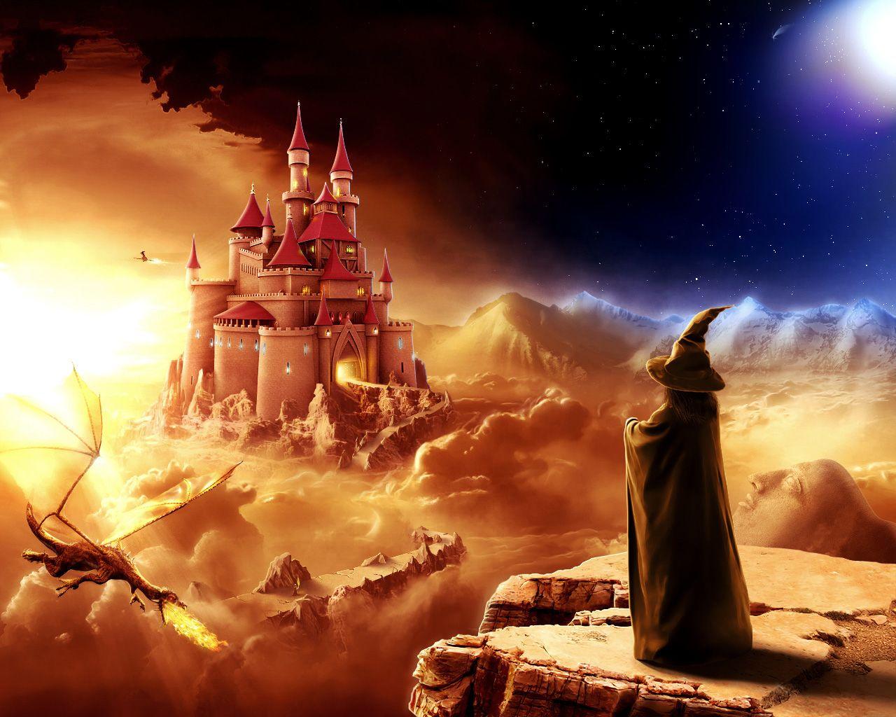 1280x1024 Free Dragon and Wizard Wallpaper