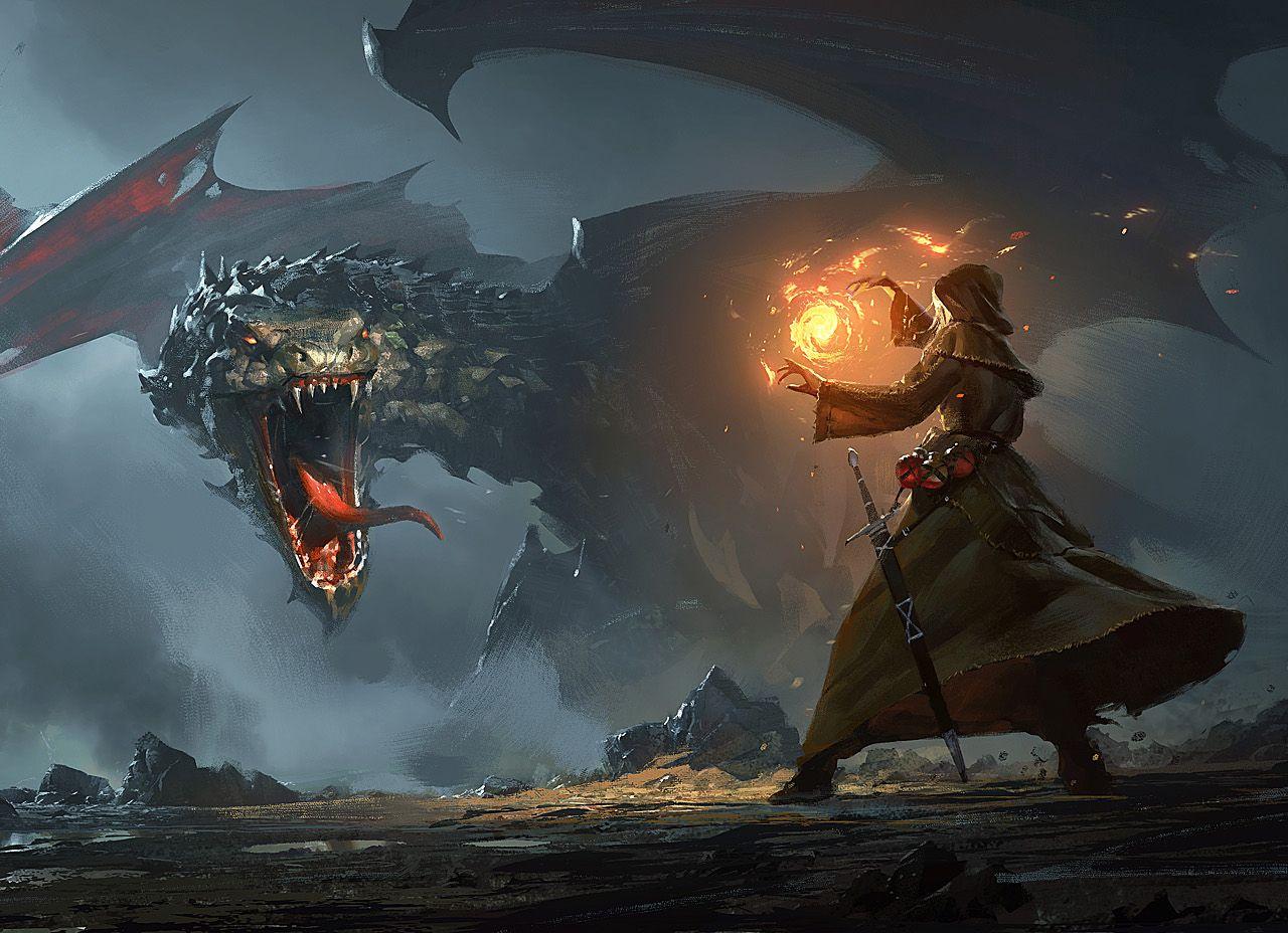 1280x928 Desktop Wallpaper Fantasy, Wizard, Dragon, Fight, Art, HD Image, Picture, Background, A1c9cf