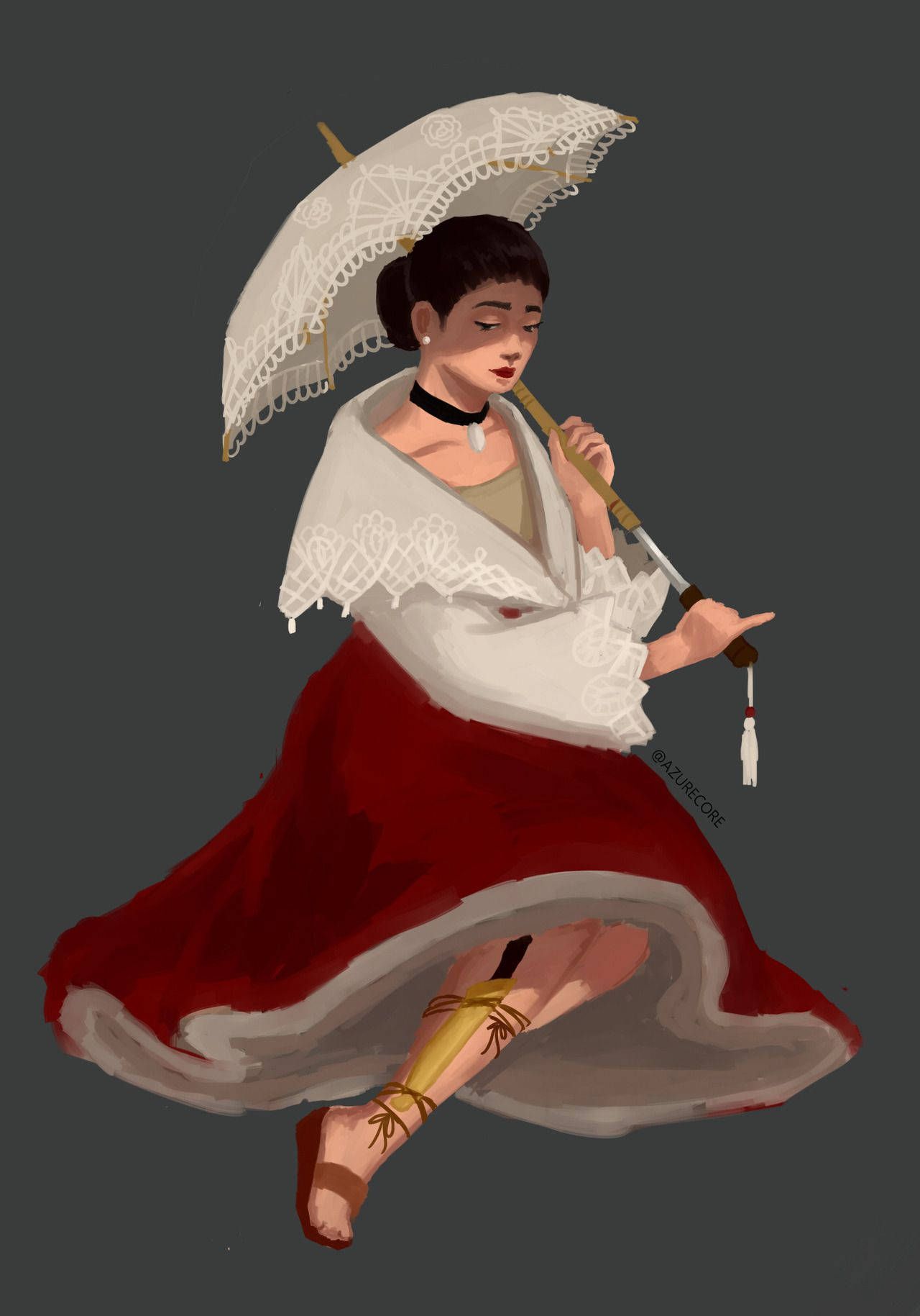 1280x1829 Download Graceful Maria Clara With Her Traditional Umbrella Wallpaper