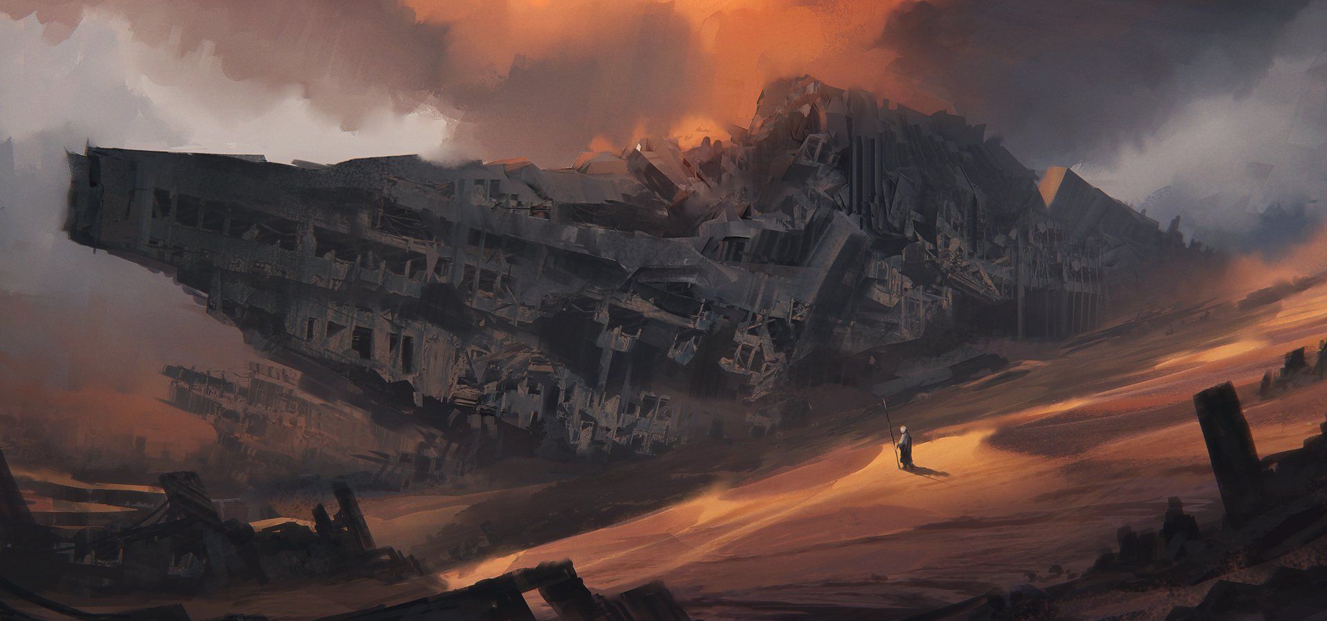 1920x899 Desolate Ruins: A Sci Fi Post Apocalyptic HD Wallpaper By Leon Tukkerx1404
