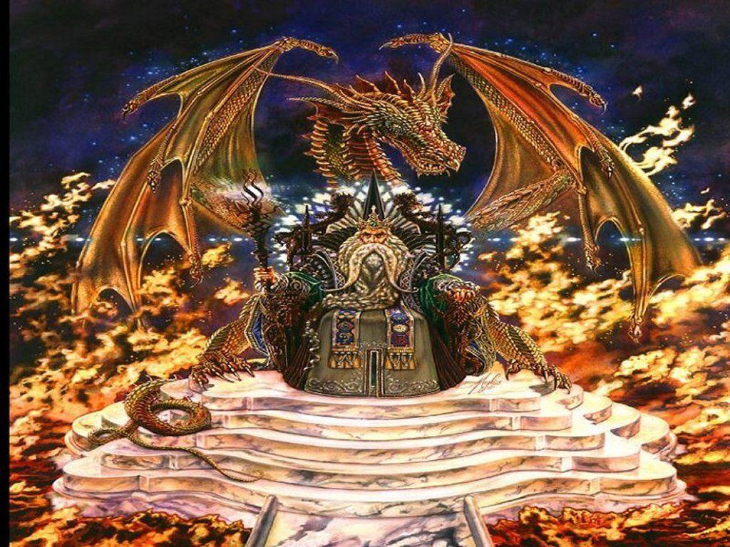 1024x768 Free Dragon and Wizard Wallpaper