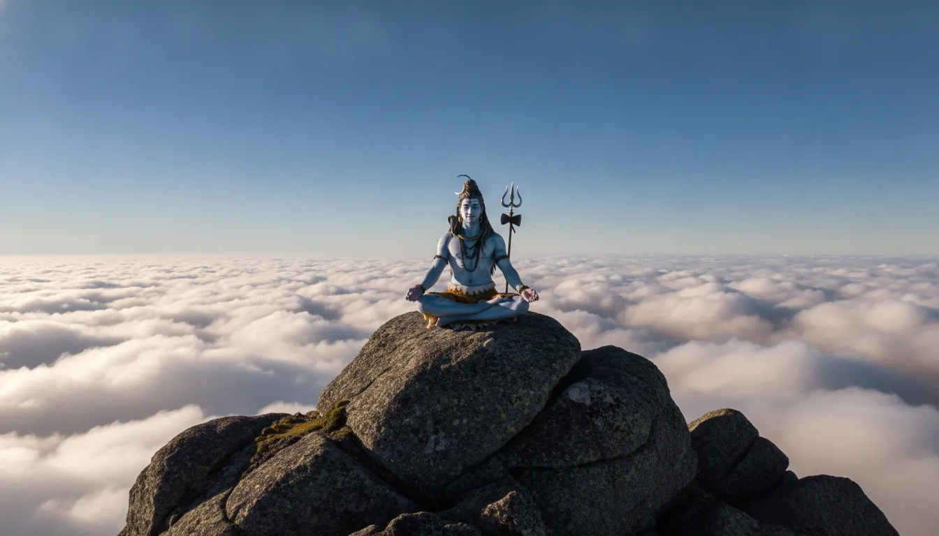 1344x768 Serene Lord Shiva Meditating on a Mountain Peak Visual Concepts