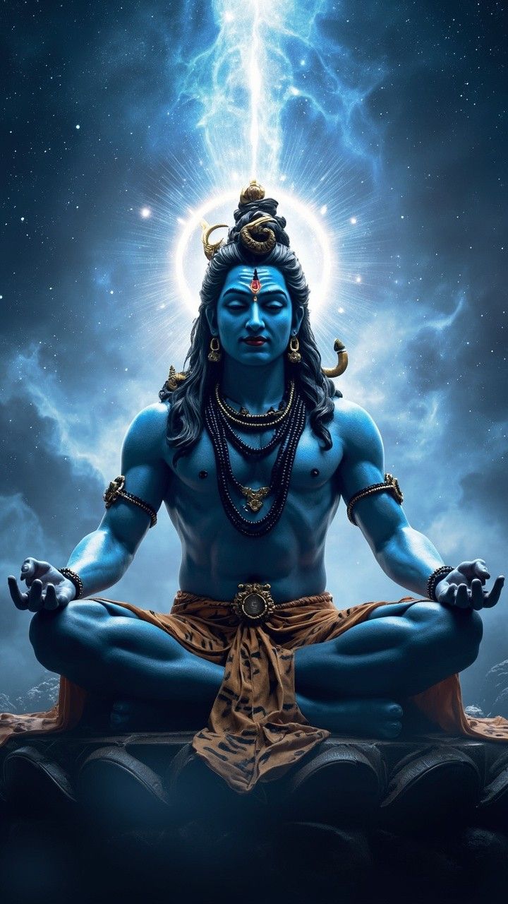 720x1280 Lord Shiva in Cosmic Meditation Scene with Galaxy Background