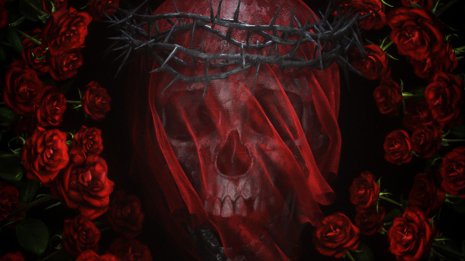 1920x1080 Desktop wallpaper skull and roses, artwork, HD image, picture, background, 649cf8