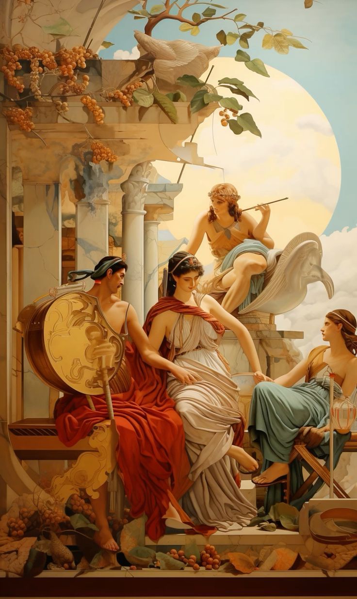736x1235 Immerse Yourself in Ancient Greek Art with this Stunning Fresco Wallpaper